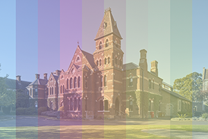 A rainbow over the Trinity College main building.