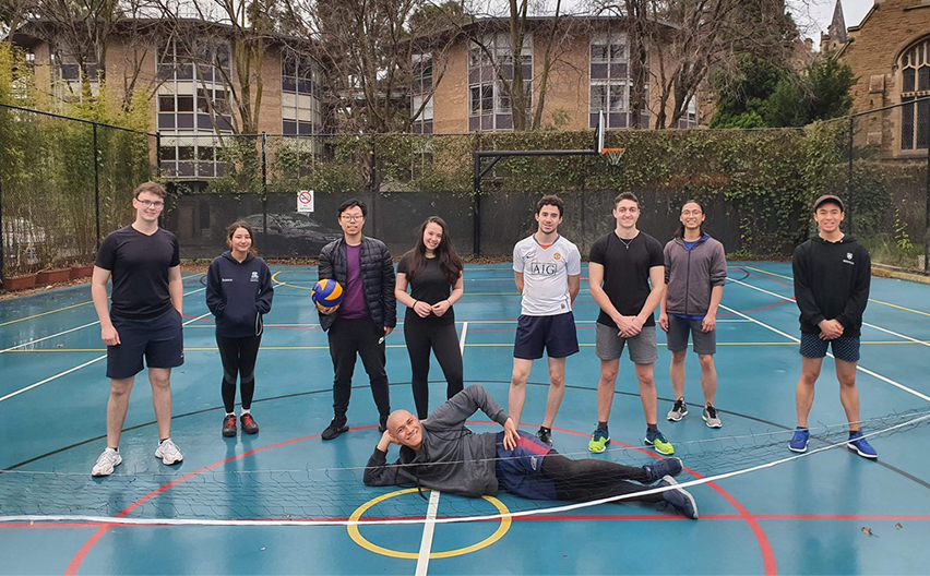 Trinity students on tennis court