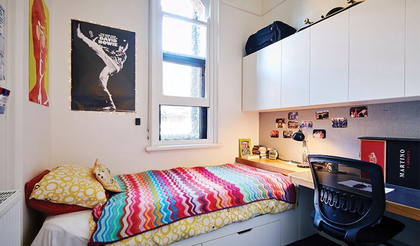 Another image of the inside of a first year room at Trinity College