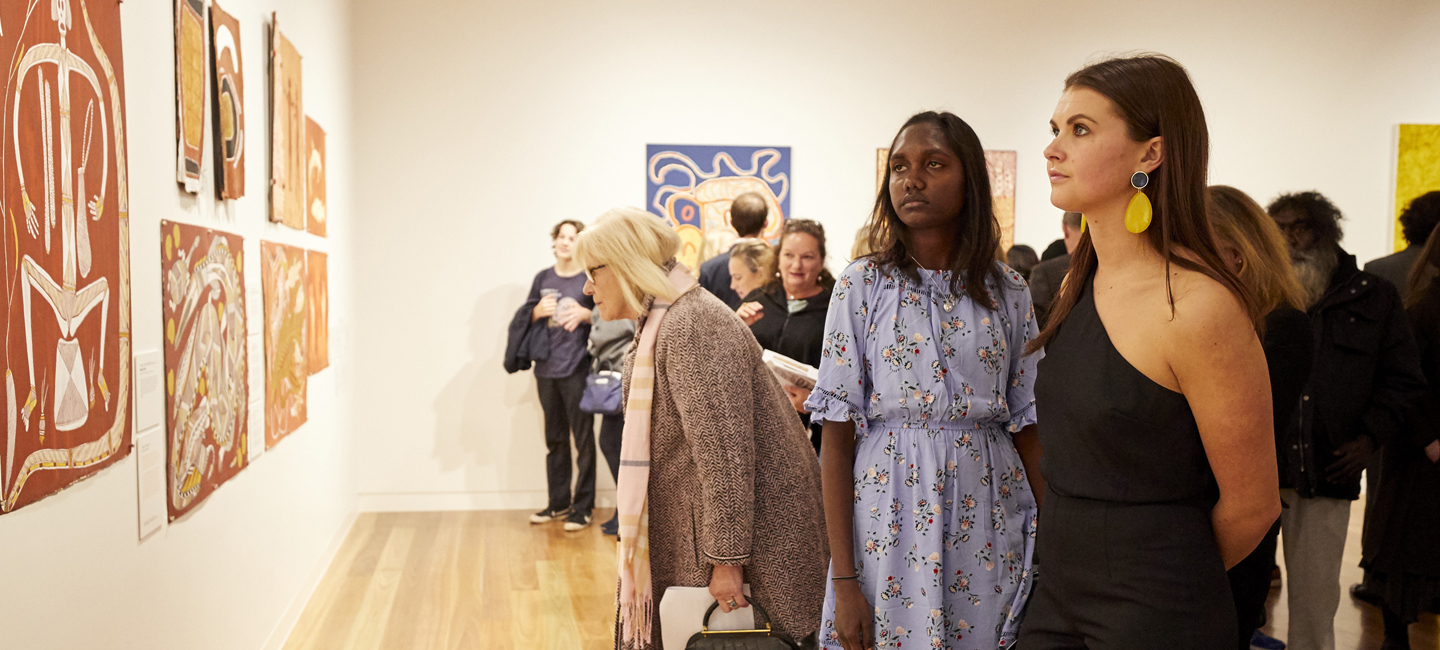 Students viewing art in the Burke Gallery